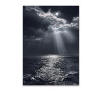 ZAMAEIU at Sea Ocean Painting, Light Passing Through the Sea, Seascape Wall Pictures Modern for Bedroom Office Decoration Room Home Decor Works(grey)-30x50cm Unframed
