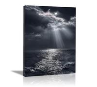 ZAMAEIU at Sea Ocean Painting, Light Passing Through the Sea, Seascape Wall Pictures Modern for Bedroom Office Decoration Room Home Decor Works(grey)-20x30cm Framed
