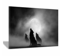 ZAMAEIU Black And White Prints Wolf howling at the moon paintings wall art, posters & prints, For, for Gifts Bathroom Living Room Home Office Decor Room etc(black and white162)-50x70cm Framed