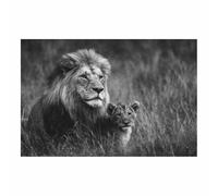 ZAMAEIU Black and White Wall Art Pictures Lions and cub canvas artwork for wall, apartment For Farmhouse, Office, Living Room Decor etc(black and white123)-60x90cm Unframed