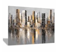 ZAMAEIU Black White Abstract Art Canvas Paintings Citys water reflections Grey Neutral Wall Art for Living Room, For Bathroom Hallway, bedroom etc.(black and white90)-60x90cm Framed