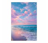 ZAMAEIU Blue Ocean Beach Landscape Paintings beachs Waves Clouds Seascape Poster Nature Print for Living Room Hang Bedroom Bathroom Decor(pink)-20x30cm Unframed