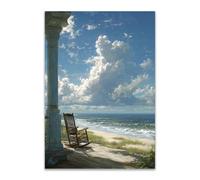 ZAMAEIU Blue Ocean Beach Landscape Paintings, Rocking chair beach, Seascape Poster Nature Print for Living Room Hang Bedroom Bathroom Decor(blue)-50x70cm Unframed