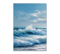 ZAMAEIU Blue Ocean Beach Landscape Paintings, Wavess hitting the shore, Seascape Poster Nature Print for Living Room Hang Bedroom Bathroom Decor(blue)-80x120cm Unframed