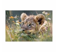 ZAMAEIU Canvas Print Wall Art, Lions cub playing, Abstract Animal Paintings, Suitable for living room, bedroom, for Kids Room Decoretc.(brown)-20x30cm Unframed