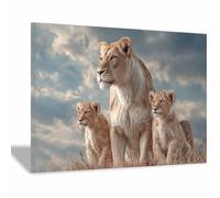 ZAMAEIU Canvas Print Wall Art, Lions in the Wilderness, Abstract Animal Paintings, Suitable for living room, bedroom, for Kids Room Decoretc.(brown)-60x90cm Framed