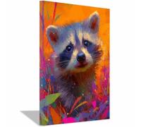 ZAMAEIU Canvas Print Wall Art Raccoon Vintage Animal Poster, Abstract Painting, for living room, Hallway Bedroom office etc Decor(multicolored44)-50x70cm Framed
