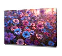 ZAMAEIU Canvas Wall Art Abstract Botanical Green Leaf Colorful flower fields Artwork Living Room Office Home Decoration(Purple;)-30x50cm Framed