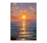 ZAMAEIU Canvas Wall Art Beach, Beachside, Coastal Print Painting Seascape Vintage Artwork for Seaside Living Room Bedroom Bathroom Decor(orange)-80x120cm Unframed