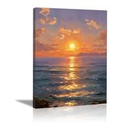 ZAMAEIU Canvas Wall Art Beach, Beachside, Coastal Print Painting Seascape Vintage Artwork for Seaside Living Room Bedroom Bathroom Decor(orange)-60x90cm Framed