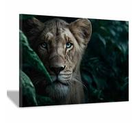 ZAMAEIU Canvas Wall Art, Hidden Lions's Eyes, Picture Wildlife Painting, Animal Canvas Artwork Modern Home for living room, bathroom, etc.(brown)-60x90cm Framed