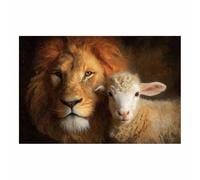 ZAMAEIU Canvas Wall Art, Lions and sheep playing together, Picture Wildlife Painting, Animal Canvas Artwork Modern Home for living room, bathroom, etc.(brown)-50x70cm Unframed