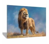 ZAMAEIU Canvas Wall Art, Lions Gazing at the Clear Sky, Picture Wildlife Painting, Animal Canvas Artwork Modern Home for living room, bathroom, etc.(brown)-20x30cm Framed