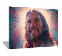 ZAMAEIU Canvas Wall Art Radiants smile Christian Jesus Religious Pictures Painting Decor Modern Artwork Prints Home Decor for Bedroom Living Room(multicolored)-50x70cm Framed