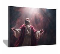 ZAMAEIU Christ Religions Canvas Wall Decor Holy Welcoming the Light Modern Abstract Religious Posters Prints for Living Room Bedroom Church Home Decoration(brown)-60x90cm Framed