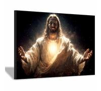 ZAMAEIU Christ Religions Canvas Wall Decor Radiants withs s thes holy heart Modern Abstract Religious Posters Prints for Living Room Bedroom Church Home Decoration(white)-30x50cm Framed