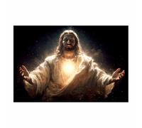 ZAMAEIU Christ Religions Canvas Wall Decor Radiants withs s thes holy heart Modern Abstract Religious Posters Prints for Living Room Bedroom Church Home Decoration(white)-80x120cm Unframed