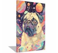 ZAMAEIU Dog Canvas Wall Art Pug Fantasy art prints and posters, Suitable for Living Room Bedroom Decor Kid's Room Wall Decoration(brown)-30x50cm Framed