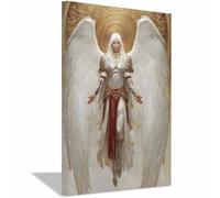 ZAMAEIU Fine Canvas Wall Art, Sky-Wingsed Martial God, Modern Minimalist Paintings Prints,for Home Bedroom Office Decoration Living room Decor(white)-60x90cm Framed
