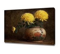 ZAMAEIU Floral Botanical Prints Wildflower Plant Canvas Wall Decor Ancient jar chrysanthemum rhythms for Living Room Bedroom Home Decor(yellow)-80x120cm Framed