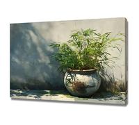 ZAMAEIU Floral Botanical Prints Wildflower Plant Canvas Wall Decor Bamboo shadows on plain walls for Living Room Bedroom Home Decor(green)-20x30cm Framed
