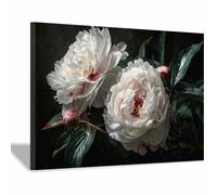 ZAMAEIU Forest Landscape Painting Painted twin peonies Canvas Artwork posters & prints Suitable for Living Room Bathroom Bedroom Home Wall Decoration(white)-20x30cm Framed