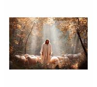 ZAMAEIU Jesus Art Pictures Posters Prints Holy Leading the Lamb Religious Paintings, Wall Decor for Church,Prayer Room,Christians, Schools, Hospitals(white)-60x90cm Unframed