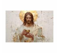 ZAMAEIU Jesus Canvas Wall Art Holy Holding Cup large mural decoration,Catholic home decor for Church Office Living Room Bathroom Inspiration Room(white)-20x30cm Unframed