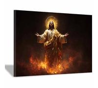 ZAMAEIU Jesus Canvas Wall Art Modern The Holy Standing ons Fire Christian Poster Painting of Inspirational Religious Decor for Living Room, Church or Prayer Room(black33)-80x120cm Framed