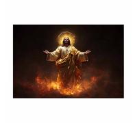 ZAMAEIU Jesus Canvas Wall Art Modern The Holy Standing ons Fire Christian Poster Painting of Inspirational Religious Decor for Living Room, Church or Prayer Room(black33)-50x70cm Unframed