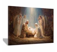 ZAMAEIU Jesus Canvas Wall Art Nativity of the Holy Child Christian Painting Print for Bedroom Living Room Bathroom Home Wall Decor Church Decor(black46)-50x70cm Framed