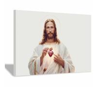 ZAMAEIU Jesus Canvas Wall Art Pointing withs s thes holy heart Christian Painting Print for Bedroom Living Room Bathroom Home Wall Decor Church Decor(white)-60x90cm Framed