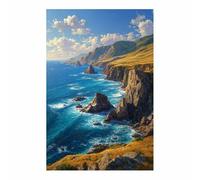ZAMAEIU Ocean Beach Canvas Wall Art Cliffs and reefs by the sea Canvas Prints Posters Modern Artwork for Living Room Bedroom Bathroom Home Office(blue)-20x30cm Unframed