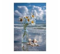 ZAMAEIU Ocean Beach Canvas Wall Art Flowers in a vase, seaShellss Canvas Prints Posters Modern Artwork for Living Room Bedroom Bathroom Home Office(white)-80x120cm Unframed