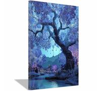 ZAMAEIU The tree of life Water's Edge Tree Canvas Paintings Abstract Tree,Wall Art Poster Modern Room Bedroom Home Decor Geometric Print Patterns(blue)-50x70cm Framed