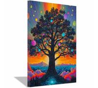ZAMAEIU Tree of life canvas wall art Illuminated Tree Prints Minimalist Modern, for bedroom, For Bathroom, Living Room, Bedroom, Office.(multicolored)-20x30cm Framed
