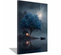 ZAMAEIU Tree of Life Painting Abstract Tree beside the house Panoramic Canvas Prints Pictures for Living Room Bedroom Home Office Wall Decoration(black and white25)-80x120cm Framed