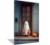 ZAMAEIU Vintage Halloween Canvas Wall Art Ghosts Pumpkin Wall Art art prints and posters, Suitable for Living Room Bedroom, Apartment Decor(white166)-30x50cm Framed