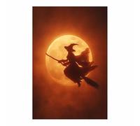 ZAMAEIU Vintage Halloween Wall Art Moonlit Witch Shadow art prints and posters, Suitable for Living Room Bedroom Decor Kid's Room Decoration(orange169)-60x90cm Unframed