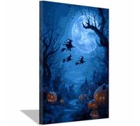 ZAMAEIU Vintage Halloween Wall Art Witch's Night Watch art prints and posters, Suitable for Living Room Bedroom Decor Kid's Room Decoration(blue124)-30x50cm Framed