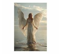 ZAMAEIU Wings Canvas Murals, Angel by the Sea, Posters and Prints Modern Wall Art Picture, for living room, bedroom, Apartment Corridor Office etc.(white)-80x120cm Unframed