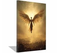 ZAMAEIU Wings Canvas Murals, Sky City Golden Wingss, Posters and Prints Modern Wall Art Picture, for living room, bedroom, Apartment Corridor Office etc.(golden)-30x50cm Framed