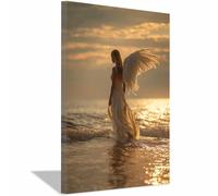 ZAMAEIU Wings Canvas Murals, Wingsed Shadows on the Seashore, Posters and Prints Modern Wall Art Picture, for living room, bedroom, Apartment Corridor Office etc.(white)-20x30cm Framed