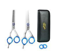 ZAMAHA 2 Pcs Stainless Steel Left Handed Hairdressing Scissors, Lefty 5.5" Professional Hair Cutting Shears, Barber Scissor (Cutting + Thinning)