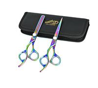 ZAMAHA Lefty Hairdresser Professional Hair Razor 6.5 inch Hair Scissors (Cutting+Thinning) (2 Piece Multi Finish)