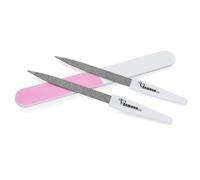 ZAMAHA UK® 2 Pcs Metal Nail Files and 1 Pc Nail Buffer-Reusable Dual Sided Nail Care Accessories-for Professional Pedicure & Manicure-Ergonomic Handle (Metal Nail File Buffer Set)