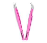 ZAMAHA UK Lash Eyelash Extension Tweezers, Japanese Stainless Steel Tools Boot Shape Curved 3D 4D 6D Angled Tip, Volume Tweezers Precision (Pink) ZUK-LT-2PCS-PBP1