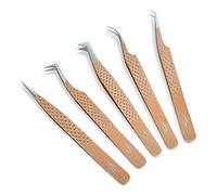 ZAMAHA UK Lash Eyelash Extension Tweezers Set of 5, Japanese Stainless Steel Tools Straight Curved 45 90 Degree Angled Tip, Volume Tweezers Precision (Rosegold)