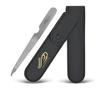 ZAMAHA UK® Single Piece Stainless Steel Premium Metal Nail File Packed in PU Leather - Durable Reusable Dual Sided Nail Care Accessories - Ergonomic Handle (Black Pouch)