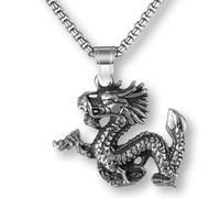 Zamak Oriental Dragon Necklace - Pendant 2.8x3.2cm - 60cm Chain - Asian Mythological Style, 27g